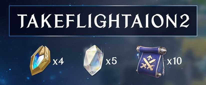 TAKEFLIGHTAION2 code banner with three reward icons marked x4, x5 and x10