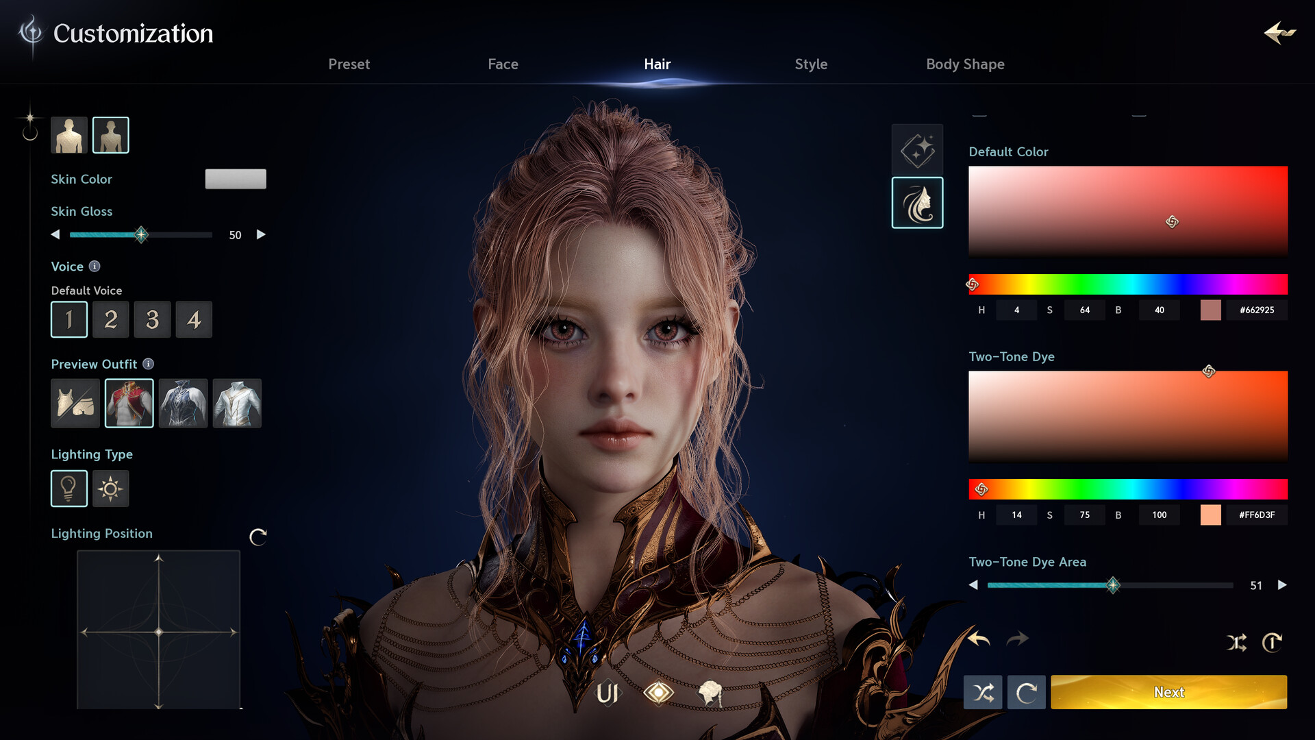 AION 2 customization screen on the Hair tab in the global client